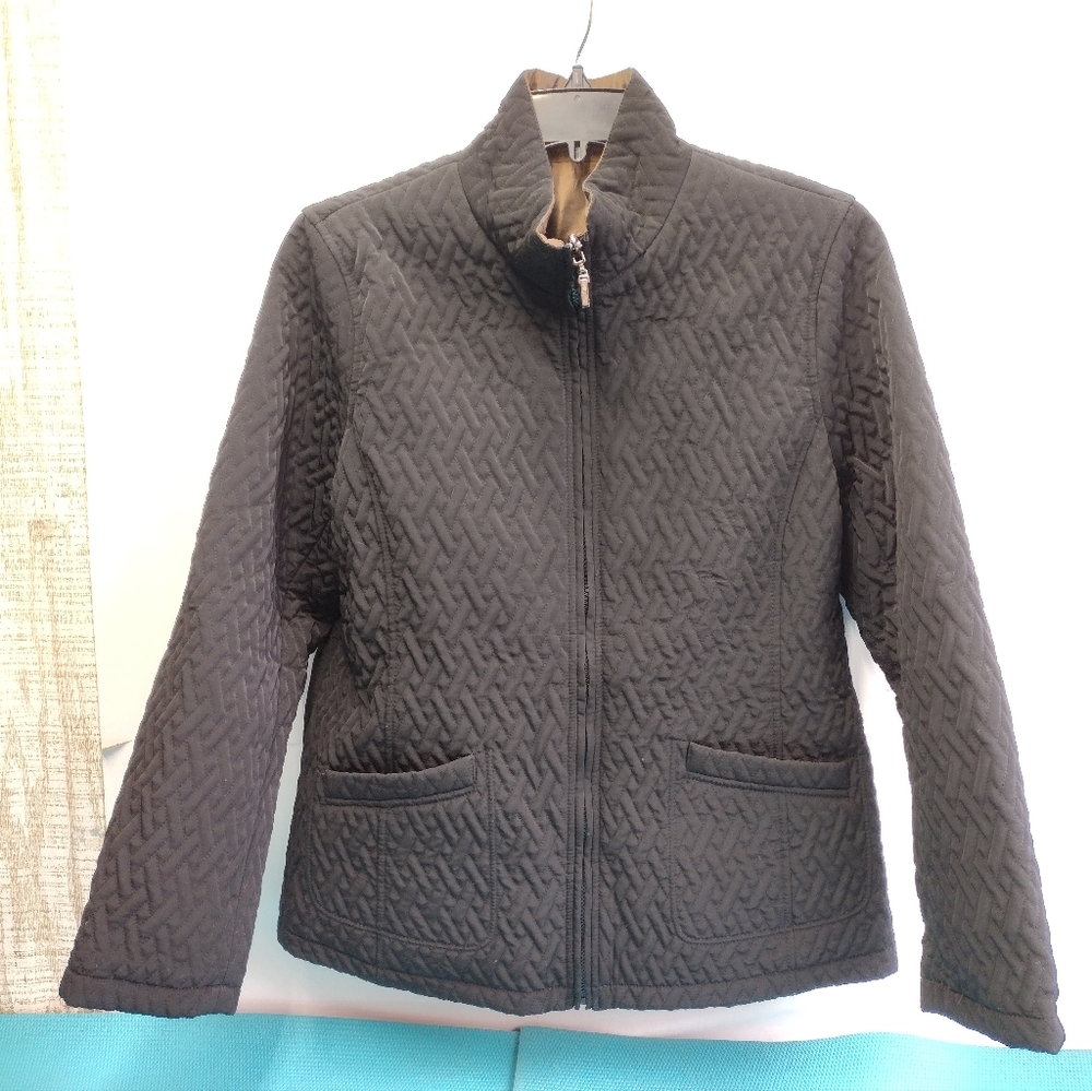Talbots Women's Reversible Quilted Jacket Full Zip Black Size L
